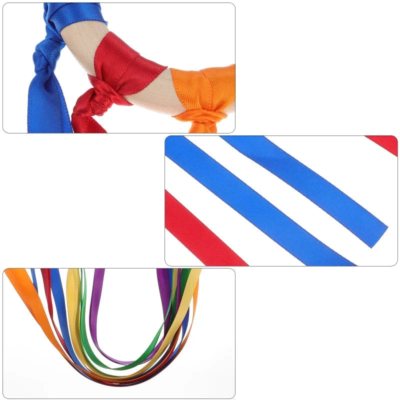 Jouet Montessori, anneau en bois et rubans colorés